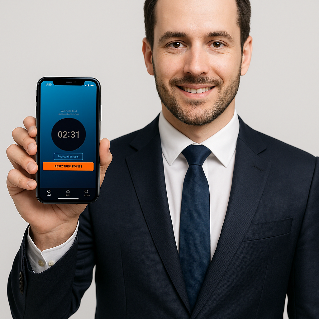 Profissional apresentando o app PontoAgil